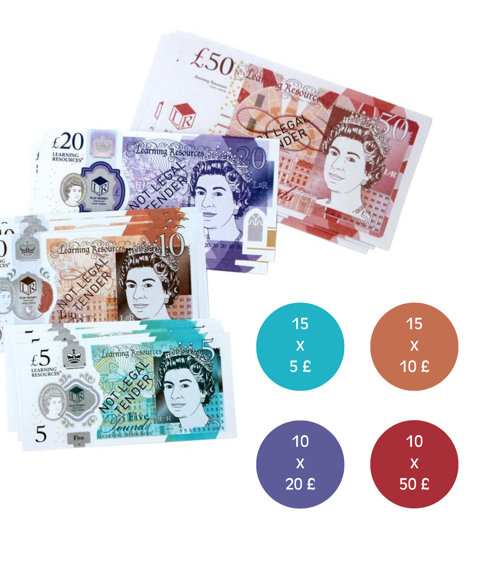 Learning Resources UK Money Set, 50 Single-Sided Play Notes Approved by HM Treasury, Realistic Educational Toy Currency, Ages 3+