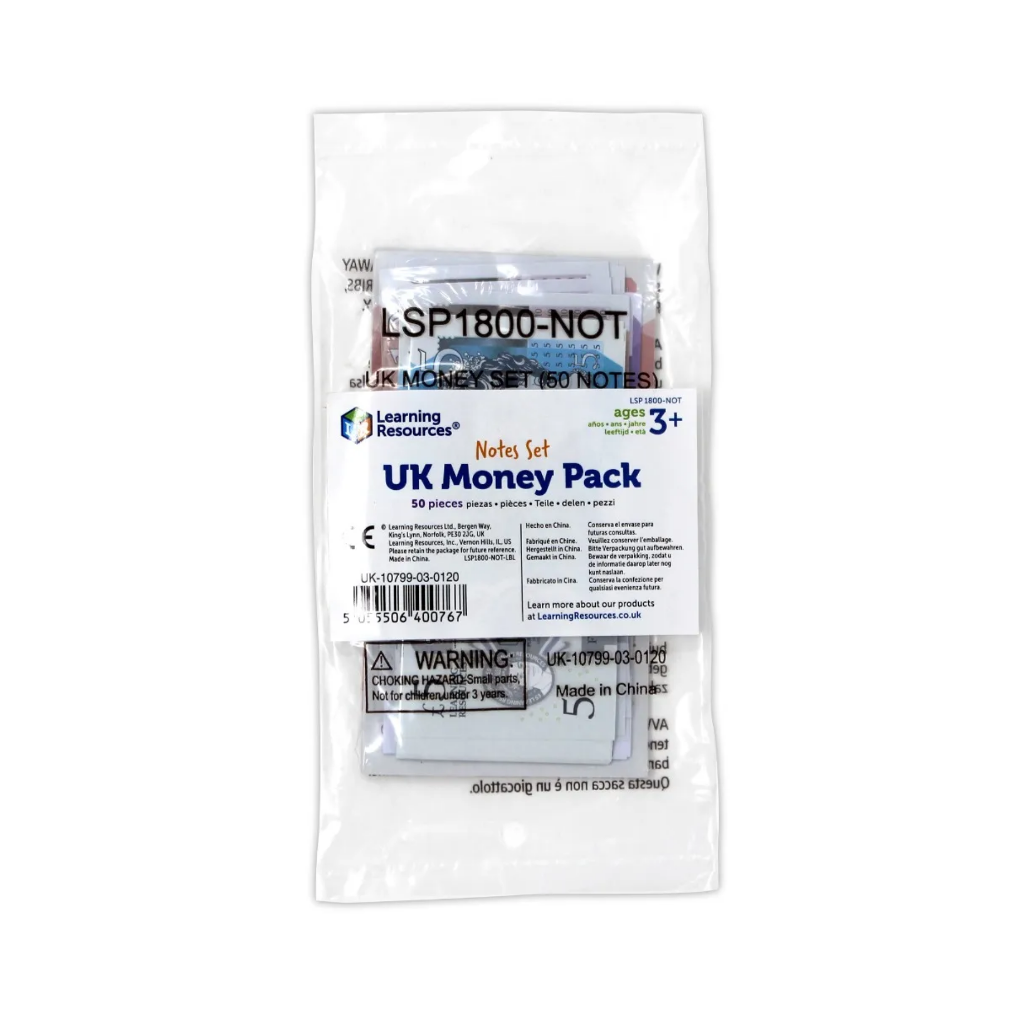 Learning Resources UK Money Set, 50 Single-Sided Play Notes Approved by HM Treasury, Realistic Educational Toy Currency, Ages 3+