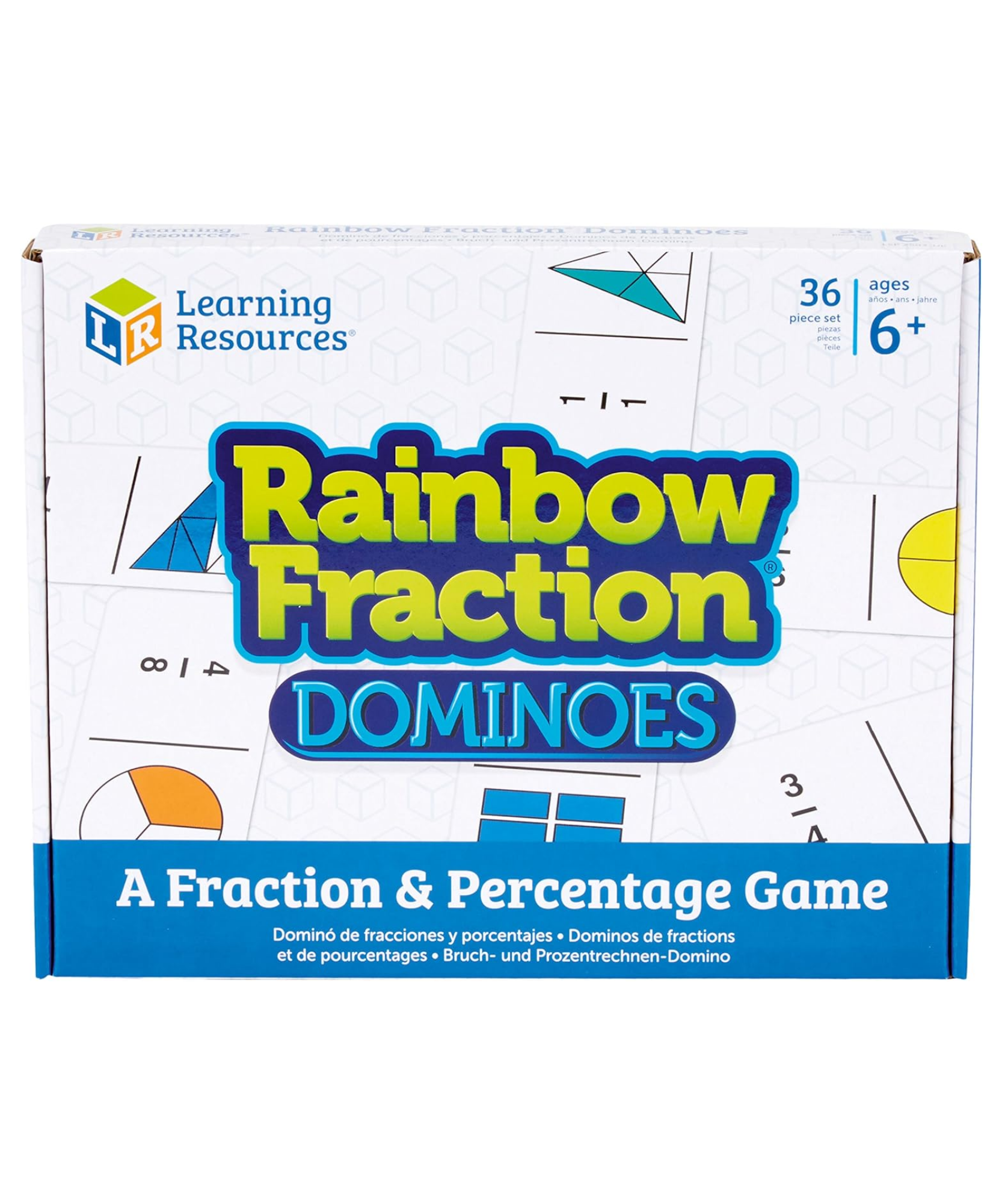 Learning Resources Rainbow Fraction Dominoes, Educational Game for Learning Fractions and Percentages, Double-Sided Dominoes with Visual and Numeric Representations, For 2-4 Players, Includes Multilingual Activity Guide