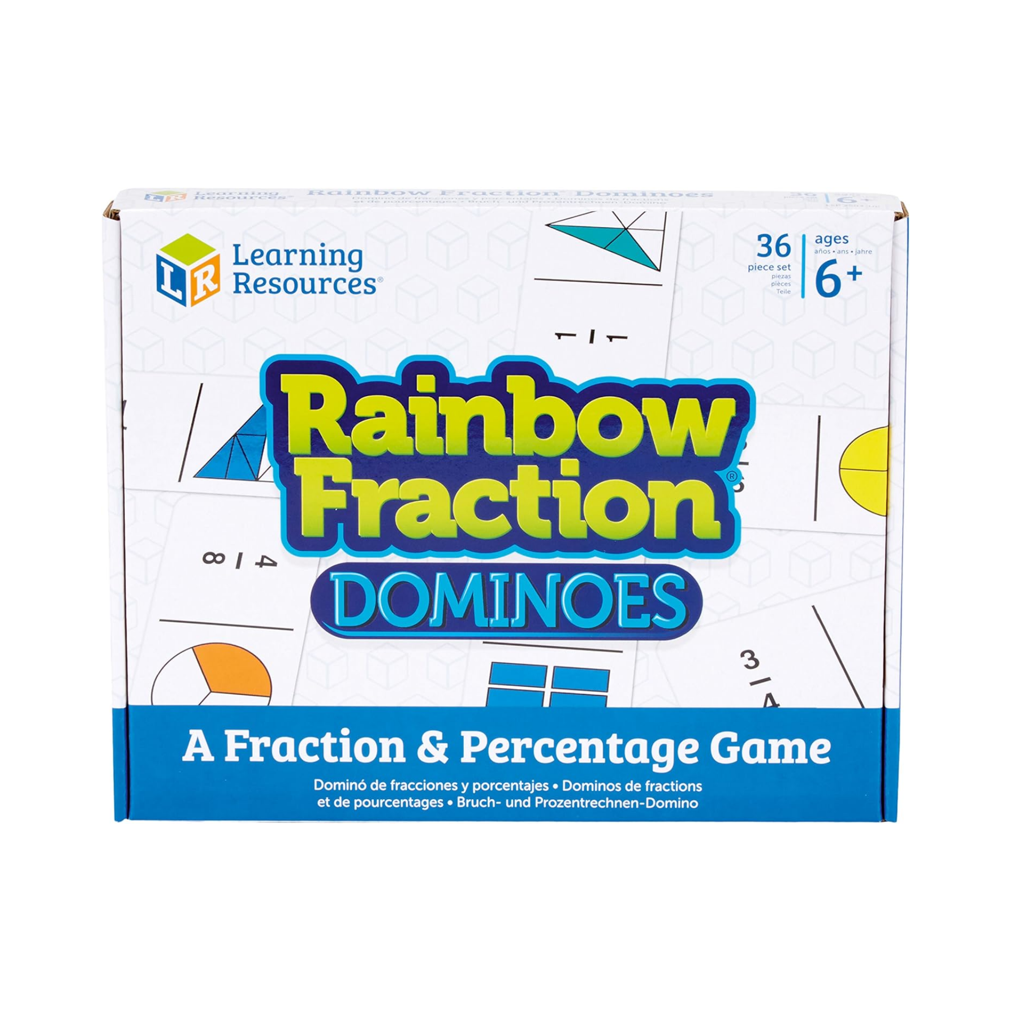 Learning Resources Rainbow Fraction Dominoes, Educational Game for Learning Fractions and Percentages, Double-Sided Dominoes with Visual and Numeric Representations, For 2-4 Players, Includes Multilingual Activity Guide