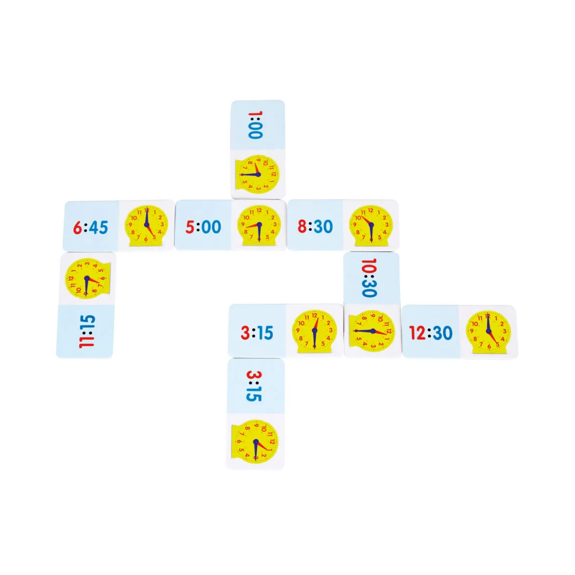 موارد التعلم - لعبة دومينو الوقت، لعبة إخبار الوقت مع الساعات الرقمية والتناظرية، تتضمن 36 دومينو ودليل الأنشطة، تُعلّم تنسيقات 12 و24 ساعة، للأعمار من 6 سنوات فما فوق