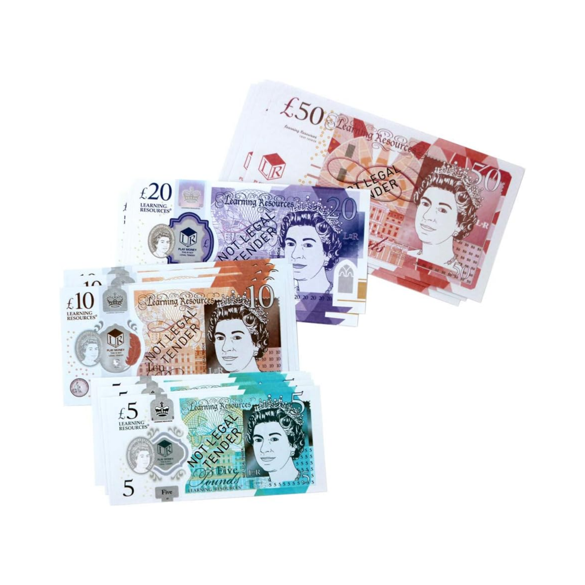 Learning Resources Play Money UK Assortment, Realistic Plastic Coins and Notes for Kids, 60-Piece Set, Includes Updated 2017 Coin Designs, Educational Money Toy for Ages 3+
