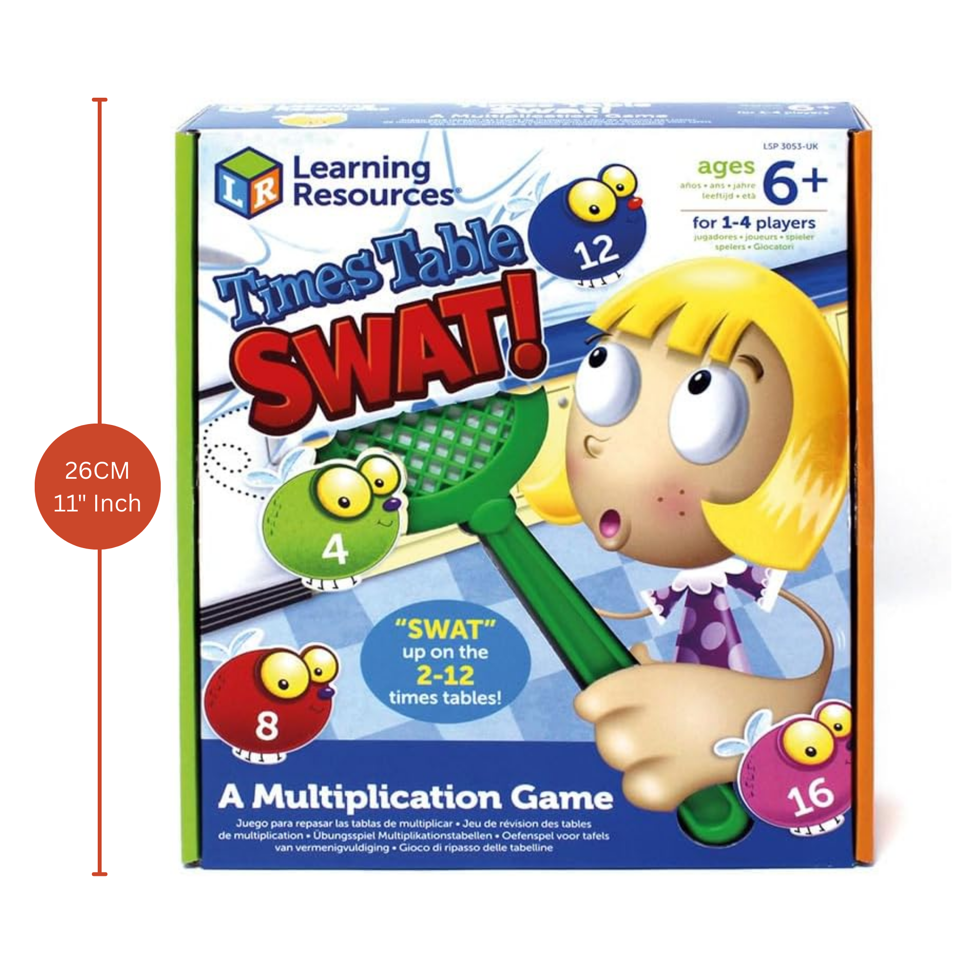 موارد تعليمية، لعبة ضرب ممتعة للأطفال، تمارين على جدول الضرب من 2 إلى 12، تتضمن 132 ذبابة ملونة، 4 مضربات ودليل أنشطة، للأعمار من 6 سنوات فما فوق، تعليمات متعددة اللغات