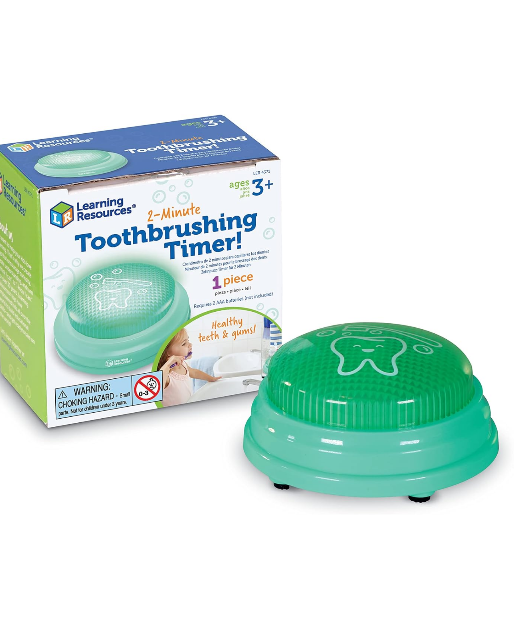 مؤقت فرشاة الأسنان لمدة دقيقتين من Learning Resources، مؤقت مضيء ممتع للأطفال لتشجيع عادات تنظيف الأسنان الصحية، يتضمن دليلًا متعدد اللغات