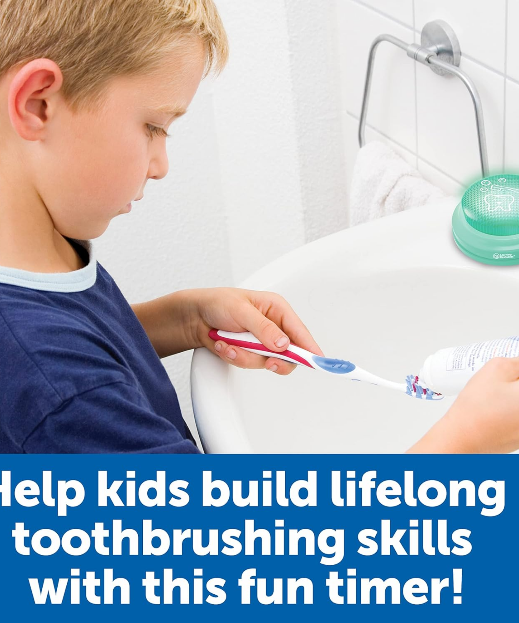 مؤقت فرشاة الأسنان لمدة دقيقتين من Learning Resources، مؤقت مضيء ممتع للأطفال لتشجيع عادات تنظيف الأسنان الصحية، يتضمن دليلًا متعدد اللغات