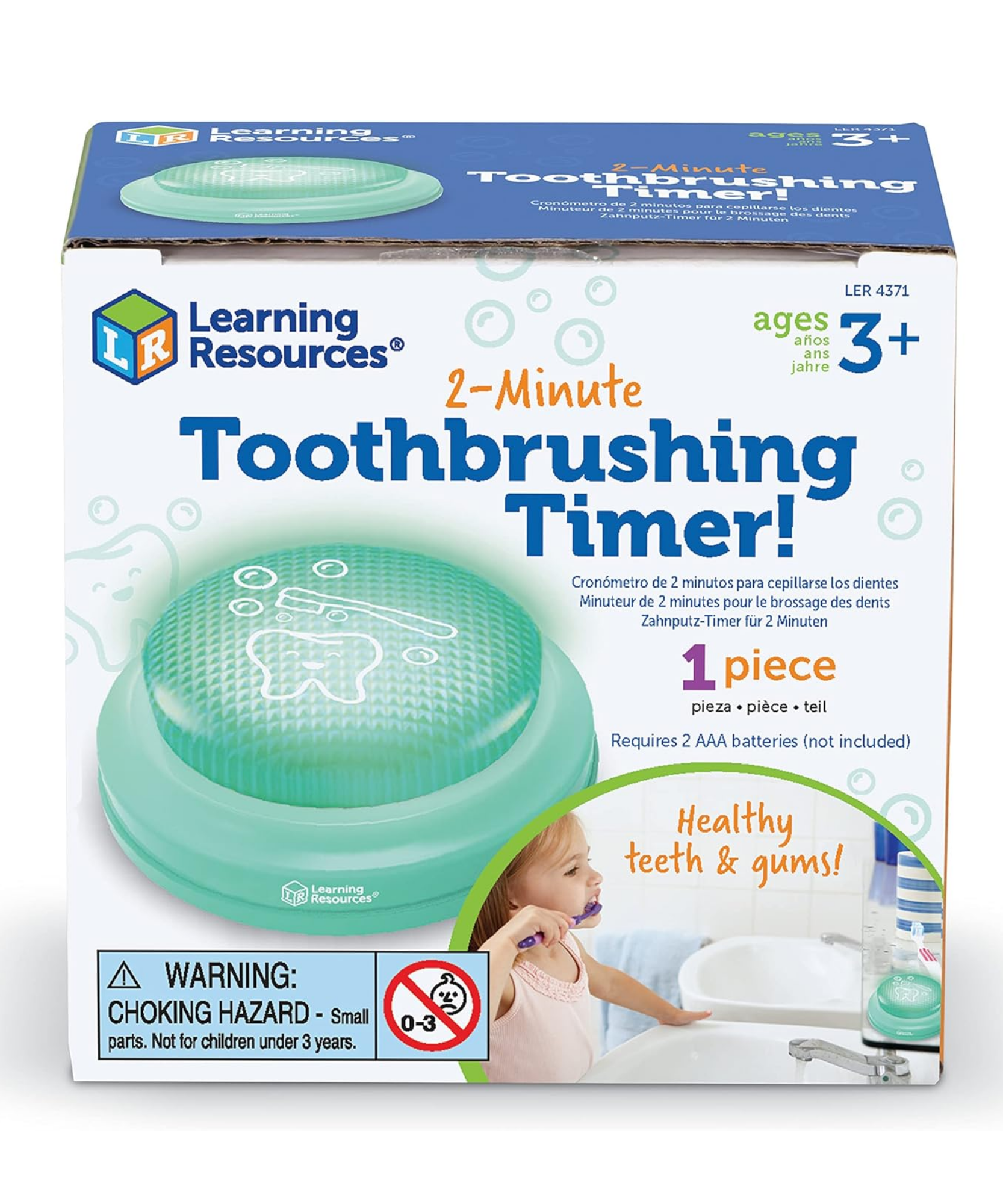 مؤقت فرشاة الأسنان لمدة دقيقتين من Learning Resources، مؤقت مضيء ممتع للأطفال لتشجيع عادات تنظيف الأسنان الصحية، يتضمن دليلًا متعدد اللغات