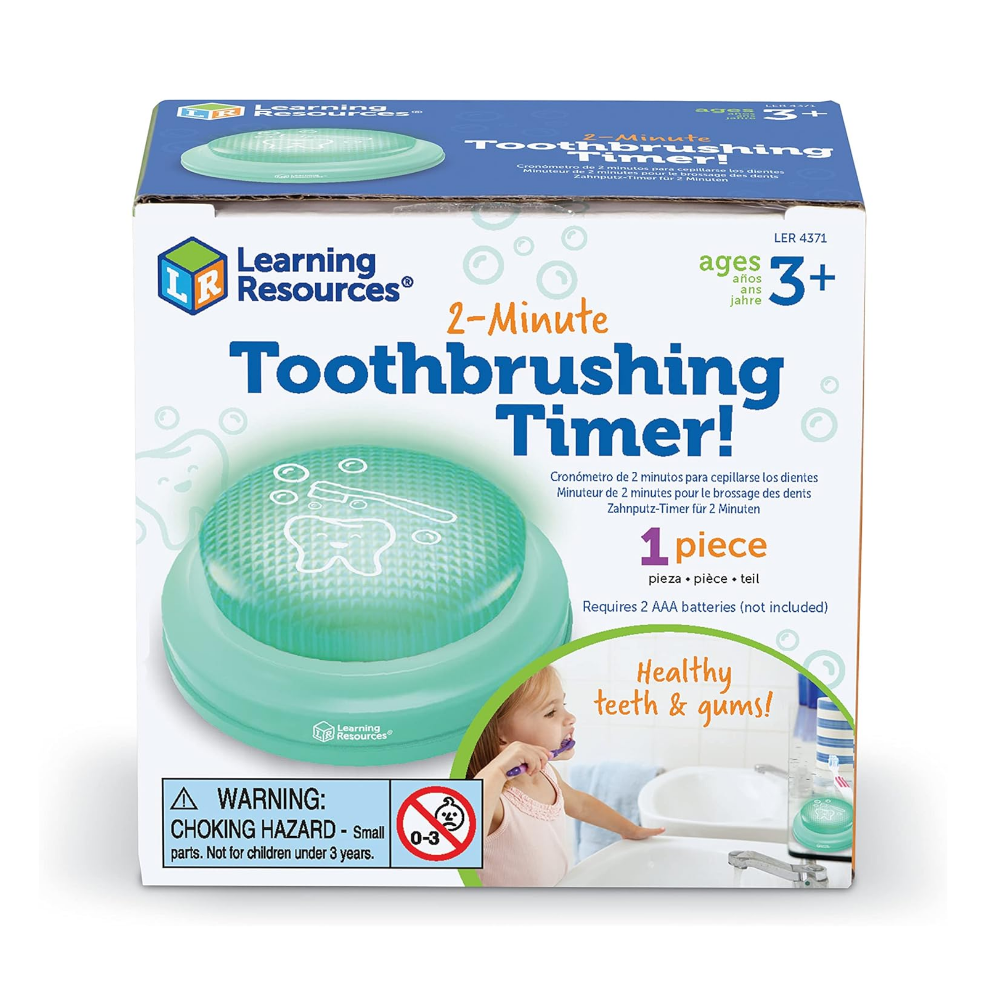 مؤقت فرشاة الأسنان لمدة دقيقتين من Learning Resources، مؤقت مضيء ممتع للأطفال لتشجيع عادات تنظيف الأسنان الصحية، يتضمن دليلًا متعدد اللغات