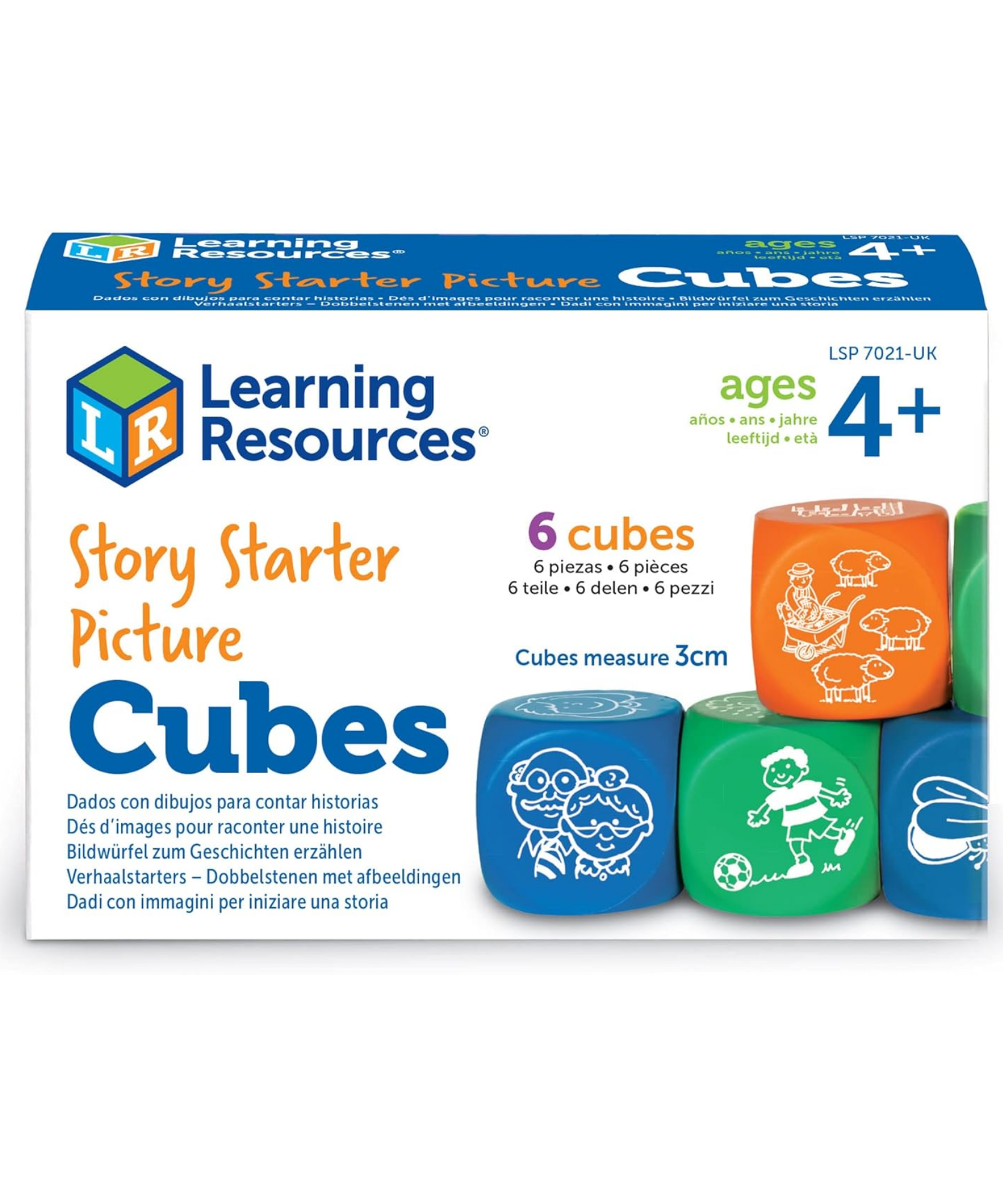 موارد التعلم - مكعبات صور لبدء القصة، لعبة سرد قصص إبداعية ومفردات، مجموعة من 6 قطع، موارد التعلم