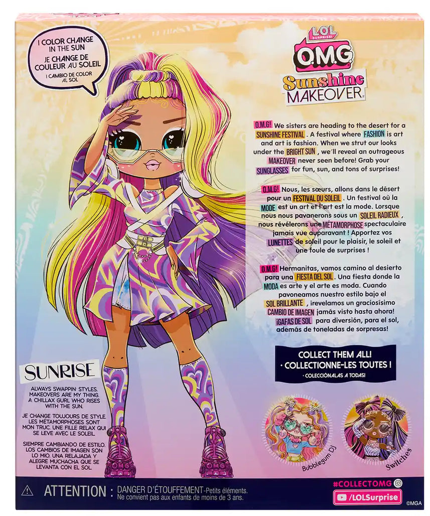 LOL Surprise OMG Sunshine Makeover Fashion Doll Sunrise, Color-Changing Hair and Fashions, Stylish Accessories, Articulated Doll for Kids Ages 5-8