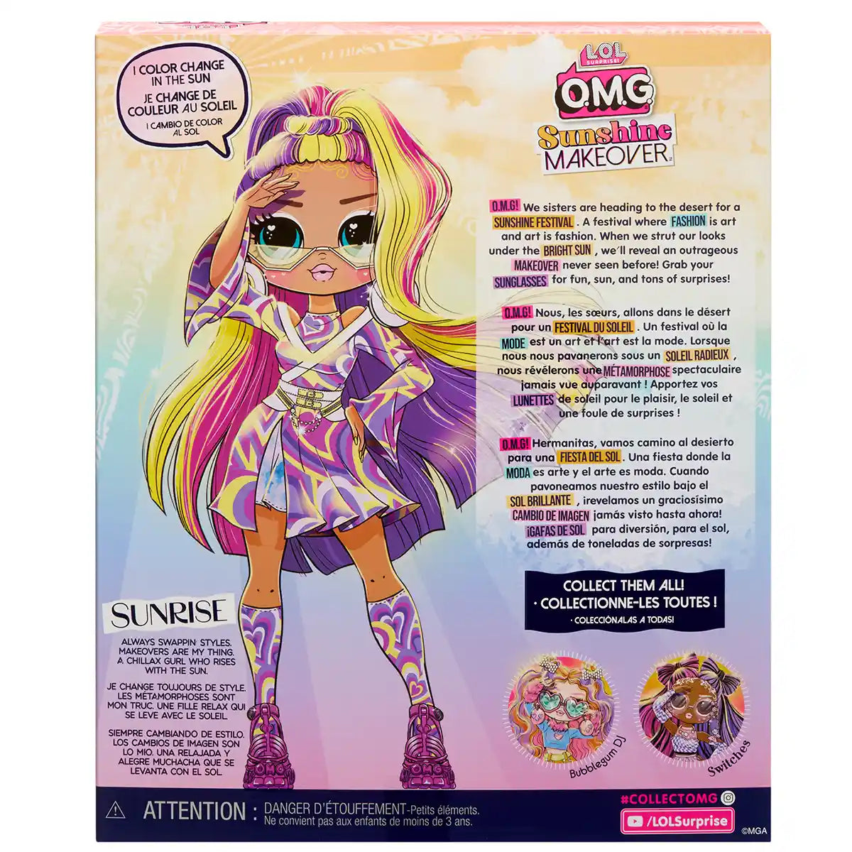 LOL Surprise OMG Sunshine Makeover Fashion Doll Sunrise, Color-Changing Hair and Fashions, Stylish Accessories, Articulated Doll for Kids Ages 5-8