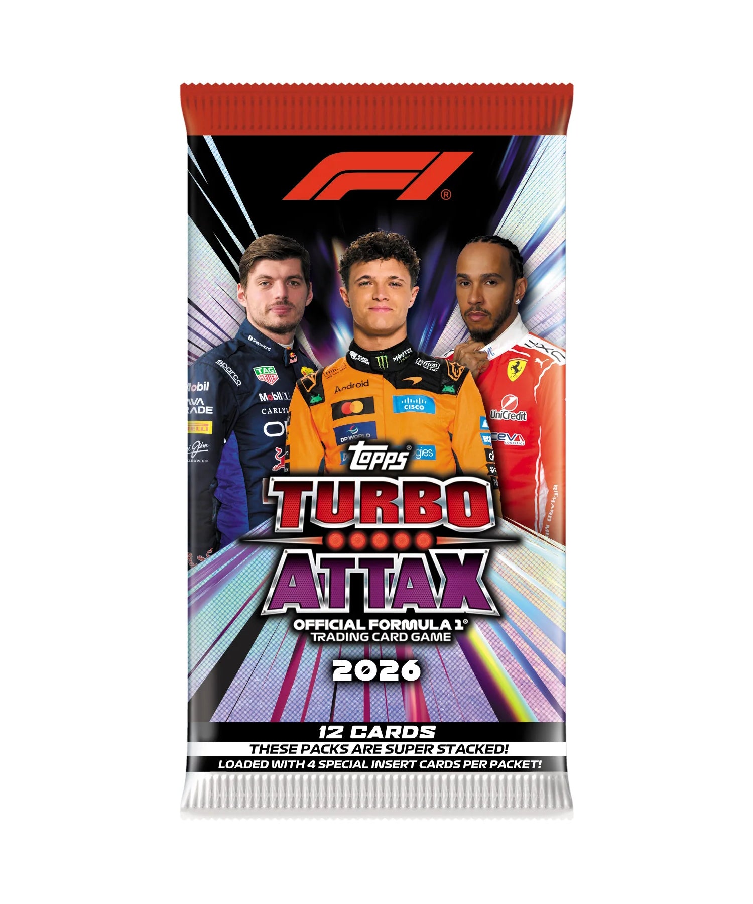 Topps F1 Turbo Attax 2026 Trading Card Booster Pack, 12 Cards per Pack, Includes 4 Shiny Cards, Formula 1 Collectible, 6+ Years
