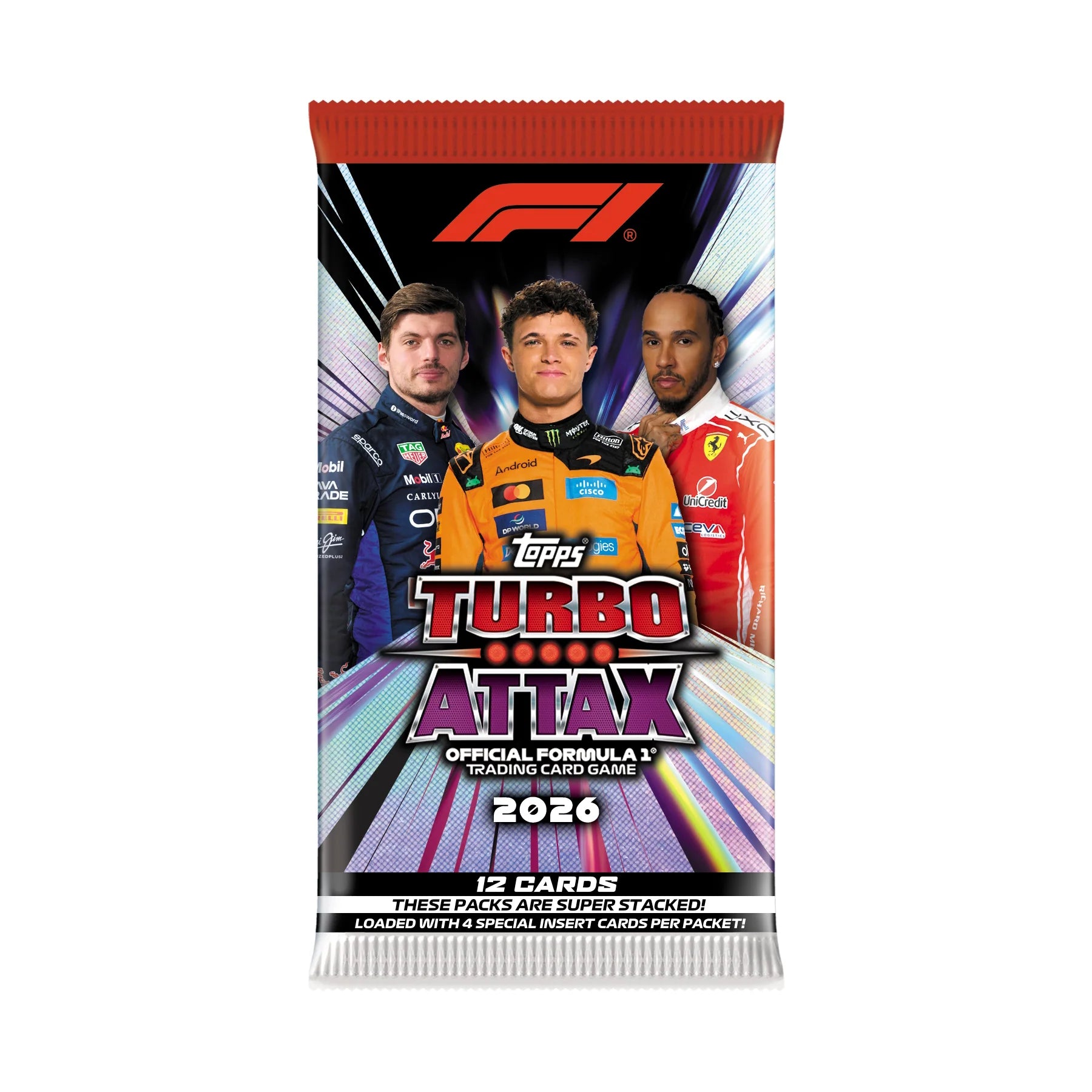 Topps F1 Turbo Attax 2026 Trading Card Booster Pack, 12 Cards per Pack, Includes 4 Shiny Cards, Formula 1 Collectible, 6+ Years