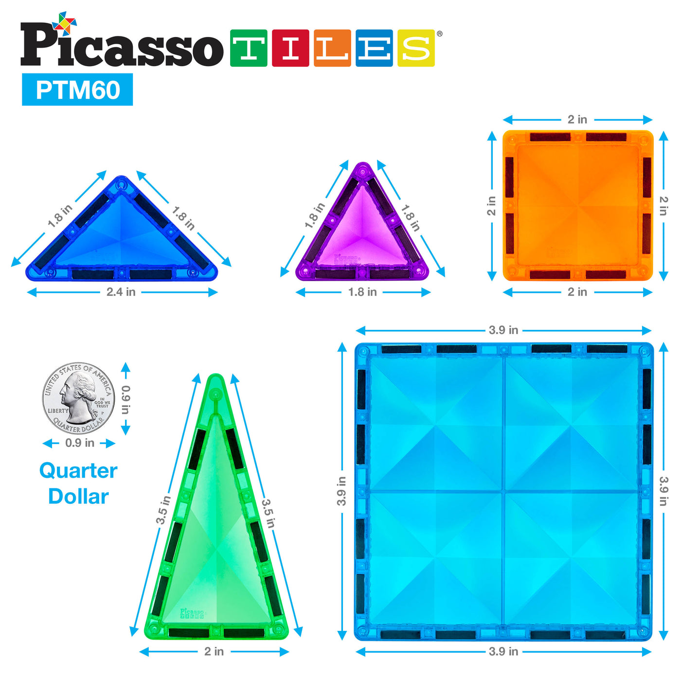 Picasso Tiles Magnetic Mini Diamond Building Toy Blocks Set 101-Pieces