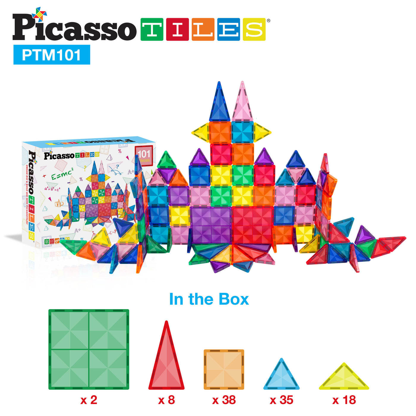 Picasso Tiles Magnetic Mini Diamond Building Toy Blocks Set 101-Pieces
