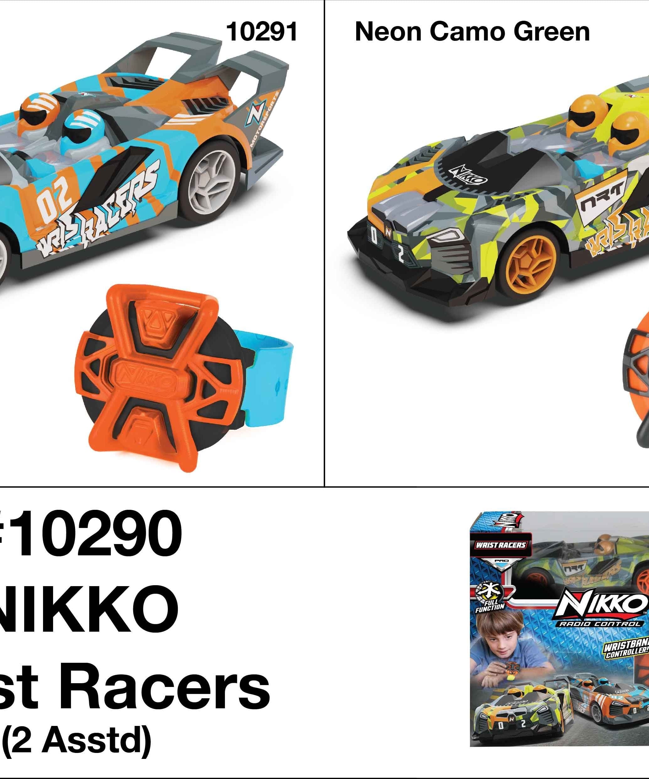 Nikko Wrist Racers Vehicle Toy 2 Pieces Assorted Full Function Remote Control Car for Kids with 2.4 GHz Wrist Control