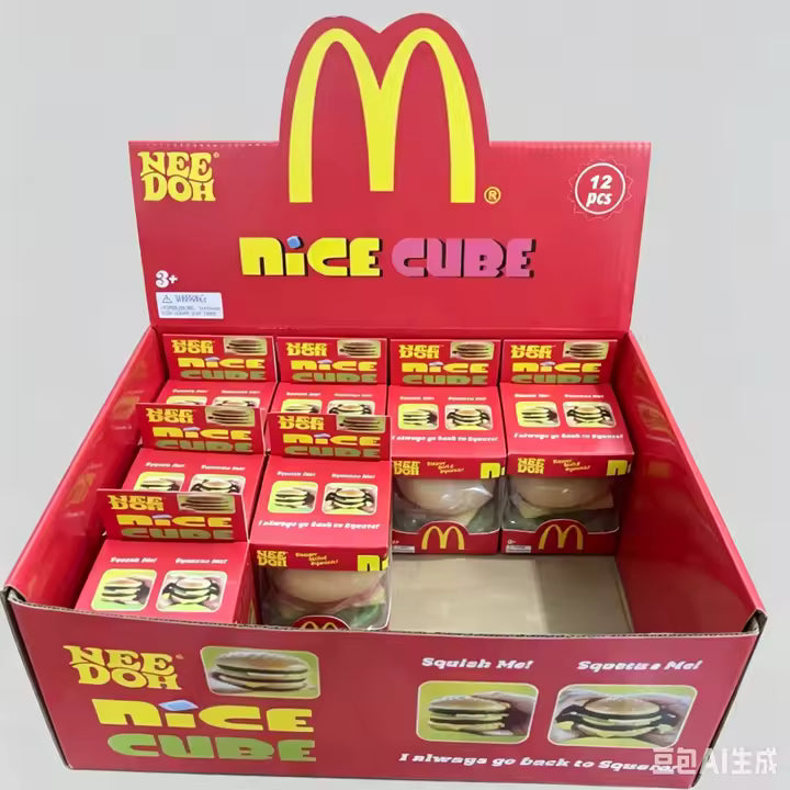 NeeDoh Nice Cube Hamburger Squishy Toy Super Solid Squish Burger Fidget Toy, Slow Rising Sensory Stress Relief Squeeze Toy for Kids and Adults Ages 3+