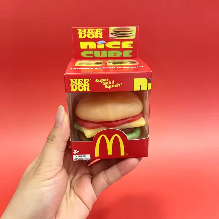 NeeDoh Nice Cube Hamburger Squishy Toy Super Solid Squish Burger Fidget Toy, Slow Rising Sensory Stress Relief Squeeze Toy for Kids and Adults Ages 3+