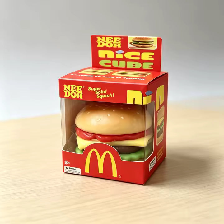 NeeDoh Nice Cube Hamburger Squishy Toy Super Solid Squish Burger Fidget Toy, Slow Rising Sensory Stress Relief Squeeze Toy for Kids and Adults Ages 3+
