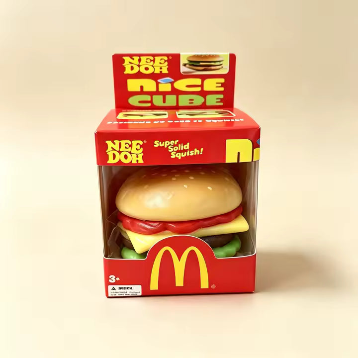 NeeDoh Nice Cube Hamburger Squishy Toy Super Solid Squish Burger Fidget Toy, Slow Rising Sensory Stress Relief Squeeze Toy for Kids and Adults Ages 3+
