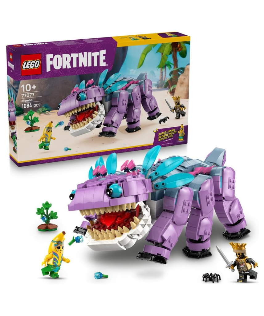 LEGO Fortnite Klombo Toy - Play & Display Dino Figure with Oro and Island Peely Minifigures - Gift for 10+ Year Old Boys, Girls & Gaming Fans - 77077