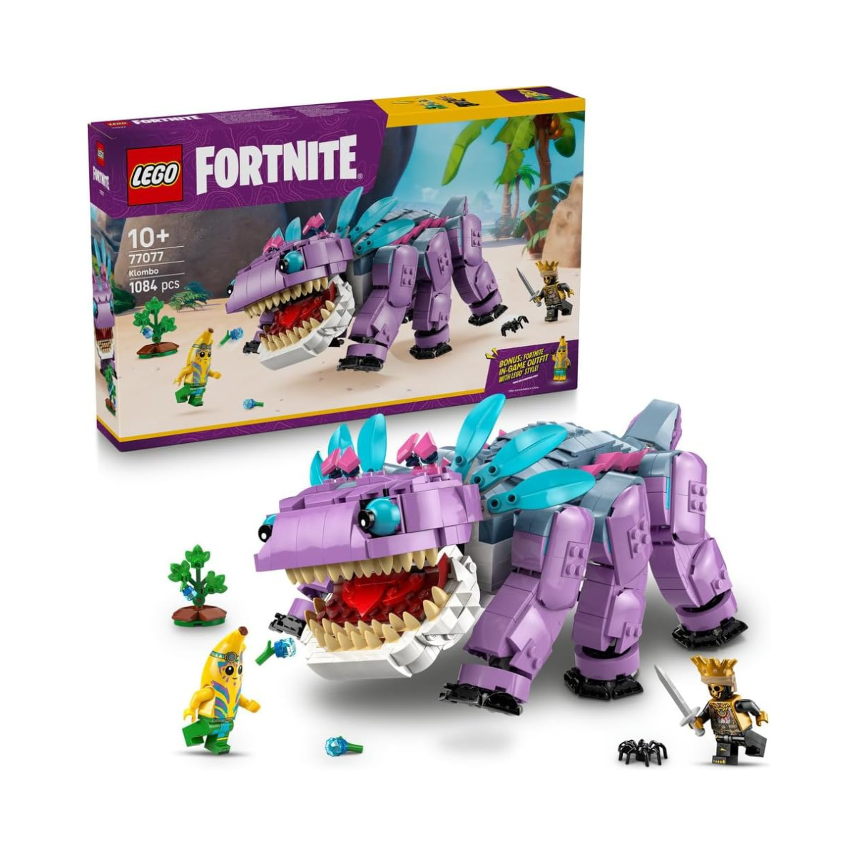 LEGO Fortnite Klombo Toy - Play & Display Dino Figure with Oro and Island Peely Minifigures - Gift for 10+ Year Old Boys, Girls & Gaming Fans - 77077