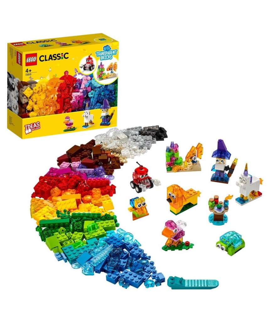 LEGO Classic Creative Transparent Bricks Building Set with Animal Figures including Lion and Turtle Toys, Gifts for 4 Plus Year Old Kids, Girls & Boys 11013