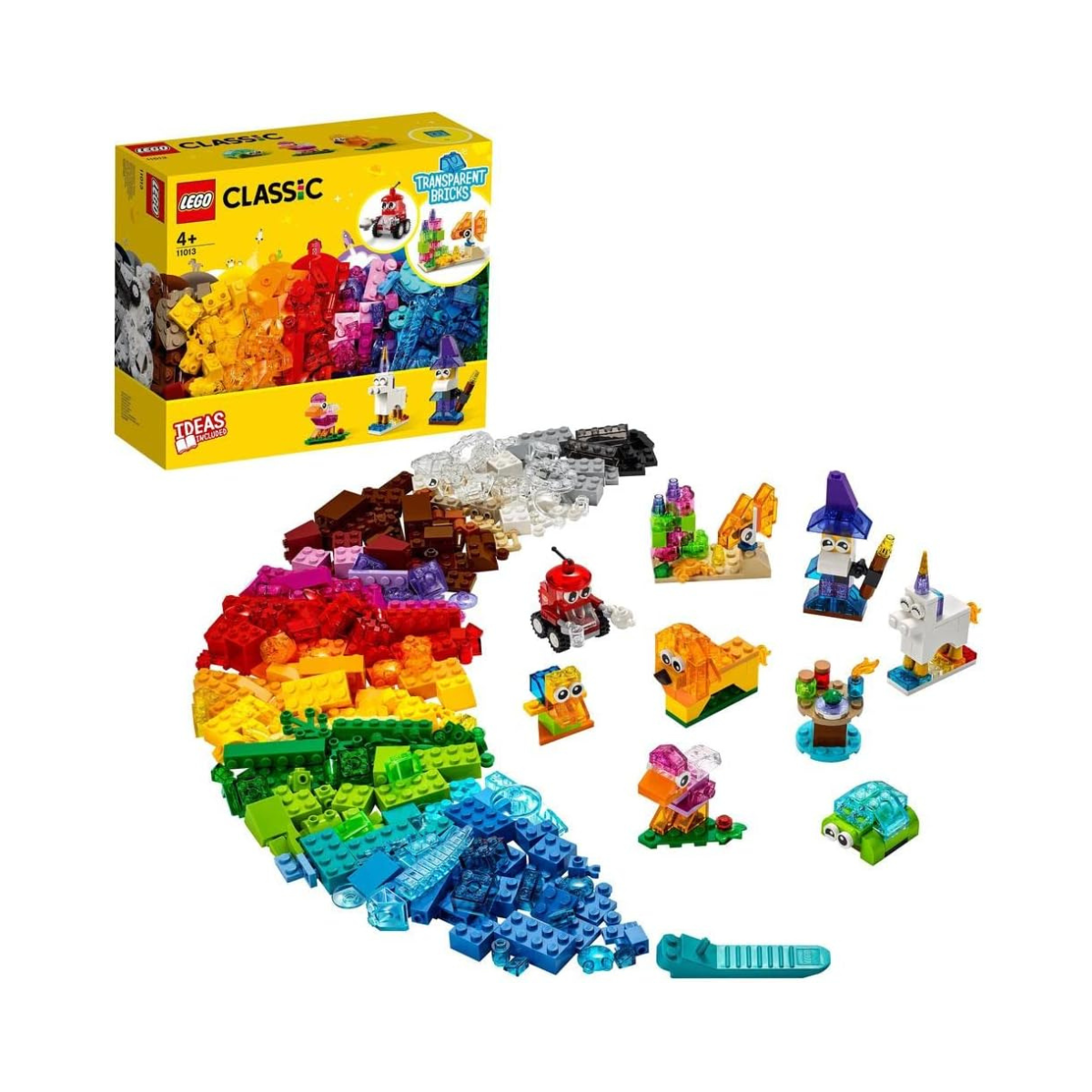 LEGO Classic Creative Transparent Bricks Building Set with Animal Figures including Lion and Turtle Toys, Gifts for 4 Plus Year Old Kids, Girls & Boys 11013