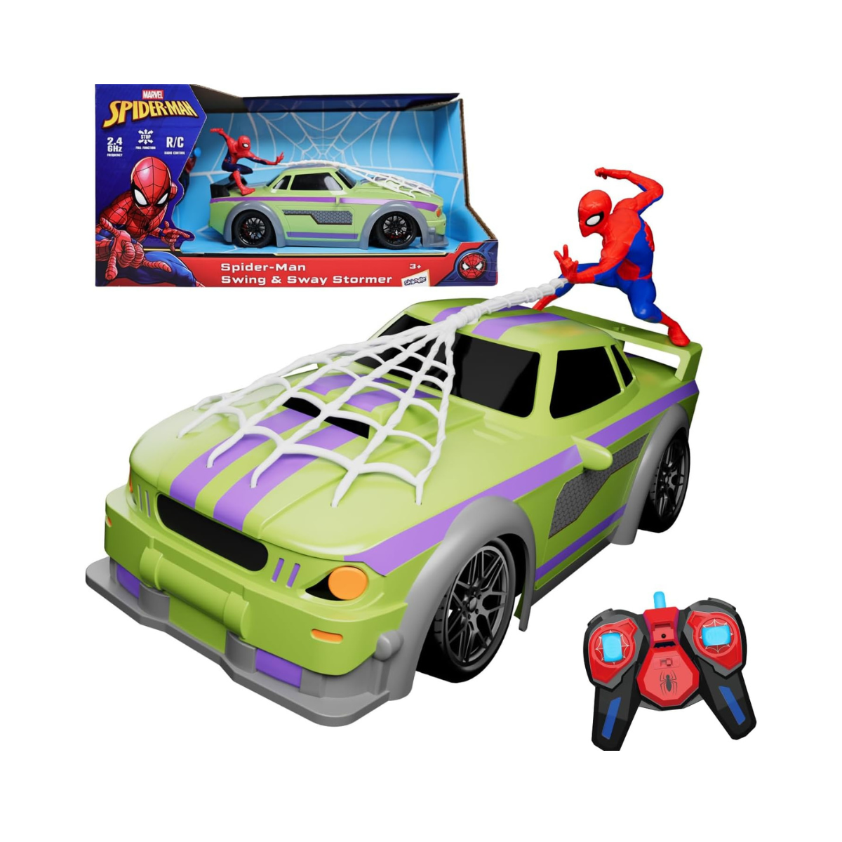 Marvel Spider-Man Swing & Sway Stormer RC - 2.4 GHz Full Function Remote Control Car for Kids - Official Disney Marvel Avengers Toy Vehicle - Ages 3+