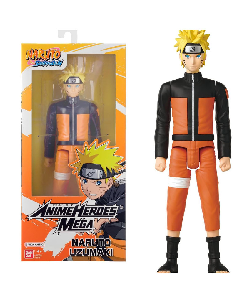 Bandai - Anime Heroes - Naruto Shippuden - Manga Figure Anime Heroes Mega 30 cm - Naruto Uzumaki - Official Naruto Licence - Large Articulated Naruto Figure - Toy for Children from 4 Years - 38151
