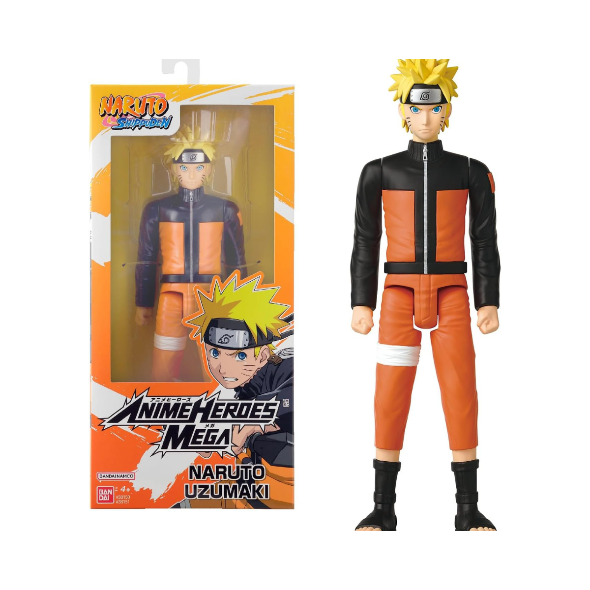 Bandai - Anime Heroes - Naruto Shippuden - Manga Figure Anime Heroes Mega 30 cm - Naruto Uzumaki - Official Naruto Licence - Large Articulated Naruto Figure - Toy for Children from 4 Years - 38151