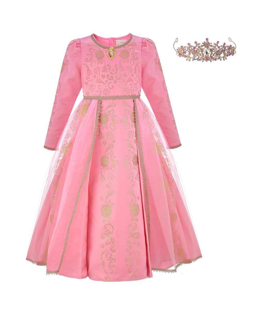 Party Centre - Disney Golden Princess Aurora Prestige Dress Up Costume with Headpiece, Large (10-12 Years)