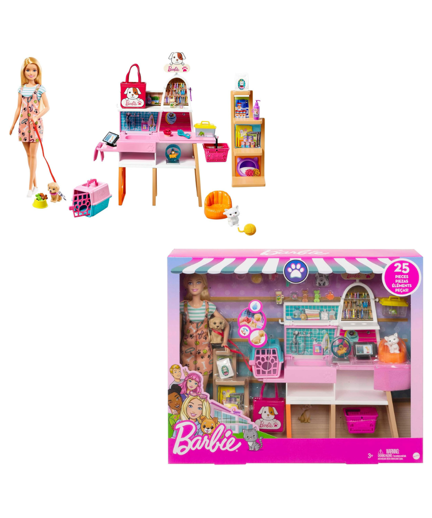 Barbie Doll and Pet Boutique Playset with 4 Pets and Accessories, for 3 to 7 Year Olds