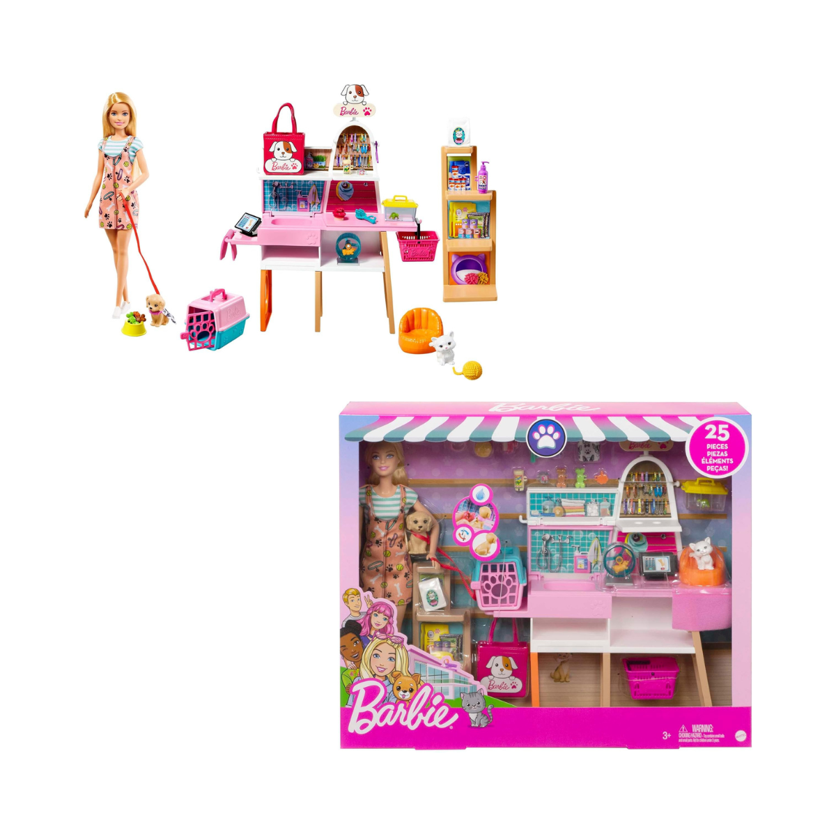 Barbie Doll and Pet Boutique Playset with 4 Pets and Accessories, for 3 to 7 Year Olds
