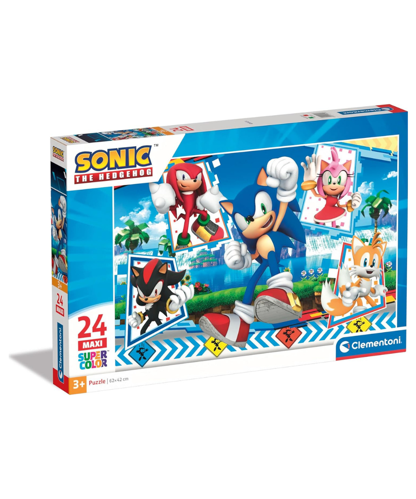 Clementoni 28526 Supercolor Sonic - 24 Maxi Pieces Children 3 Years Cartoon Puzzle, Made in Italy, Multi-Colour