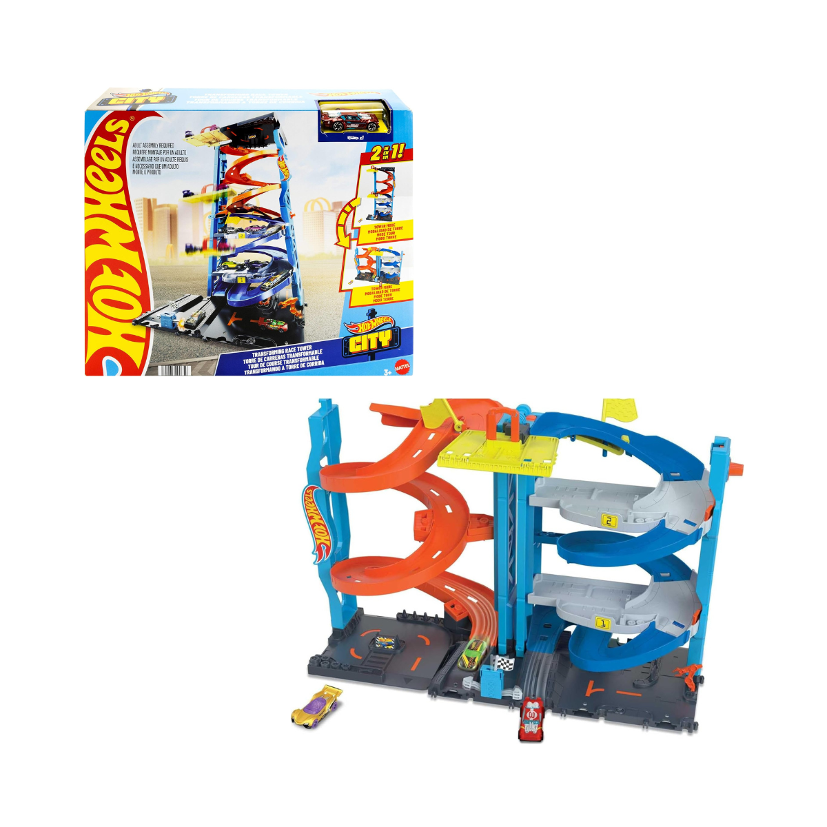 Hot Wheels City Transforming Race Tower Playset, Track Set with 1 Toy Car