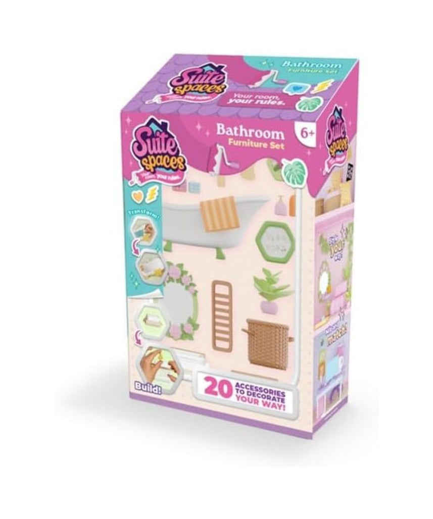 Goliath Suite Spaces Bathroom Set, Modular Dollhouse Bathroom Playset with 20 Accessories, Customizable Furniture & Decor for 3-4 Inch Dolls, Kids 6+