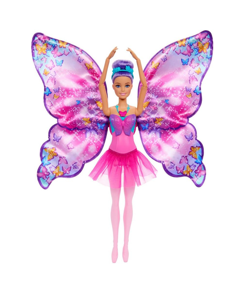 Barbie Dance and Flutter Doll with 2-in-1 Transformation from Dancer to Butterfly with Opening Wings, Purple Hair, Headpiece & Removable Tutu, HXJ10