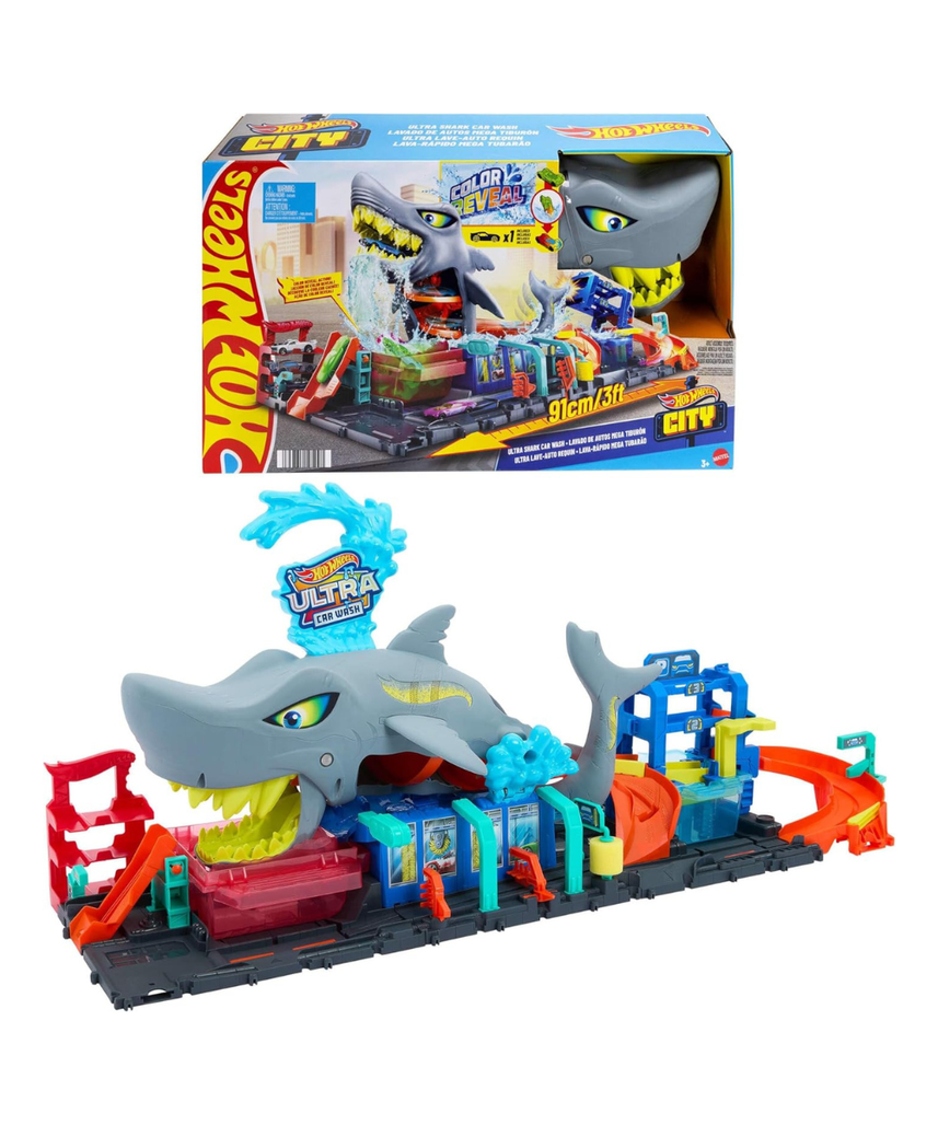 Hot Wheels Let's Race Netflix - City Shark Wash Station with 1:64 Scale Color Reveal Car, Colour Changing Function and Storage, HTN82