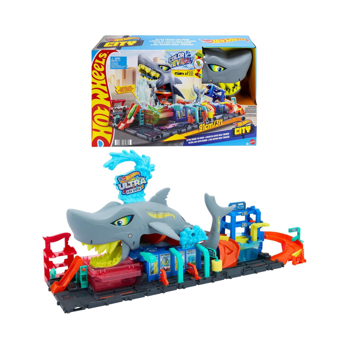 Hot Wheels Let's Race Netflix - City Shark Wash Station with 1:64 Scale Color Reveal Car, Colour Changing Function and Storage, HTN82