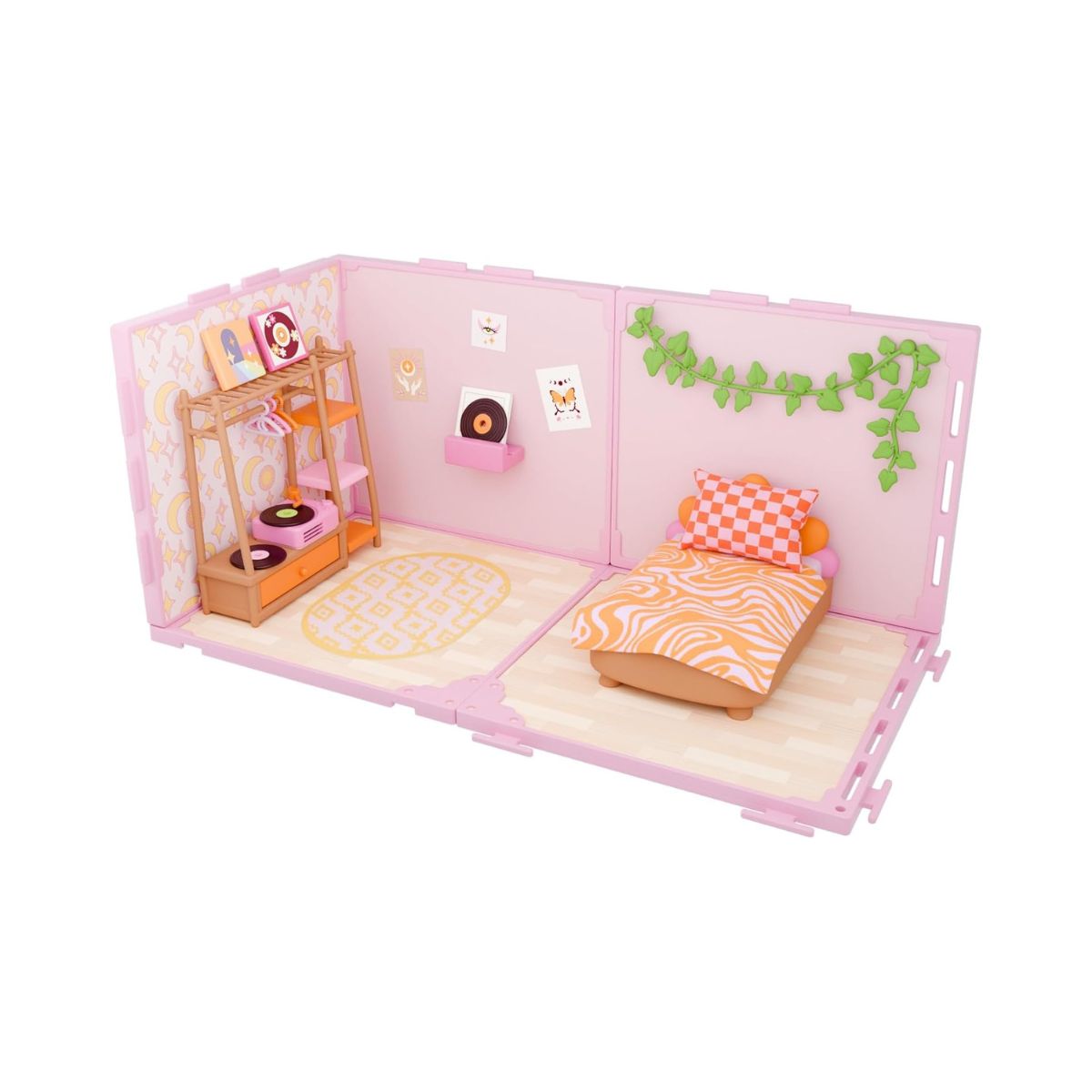 Goliath Suite Spaces Deluxe Bedroom Set, Modular Dollhouse Bedroom Playset with 30 Accessories, Customizable Furniture & Decor for 3-4 Inch Dolls, Kids 6+