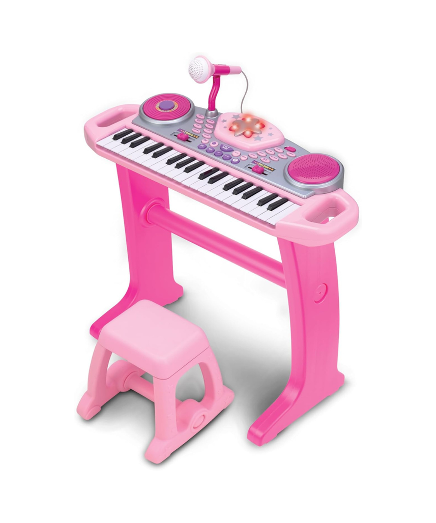 Winfun Keyboard Rock Star Set | 37-Key Kids Musical Toy with Light-Up Keys, Mic, DJ Pad & Stand | 8 Rhythms, 5 Drum Sounds & Tempo Control | Interactive Educational Music Toy for Kids 3+ Years