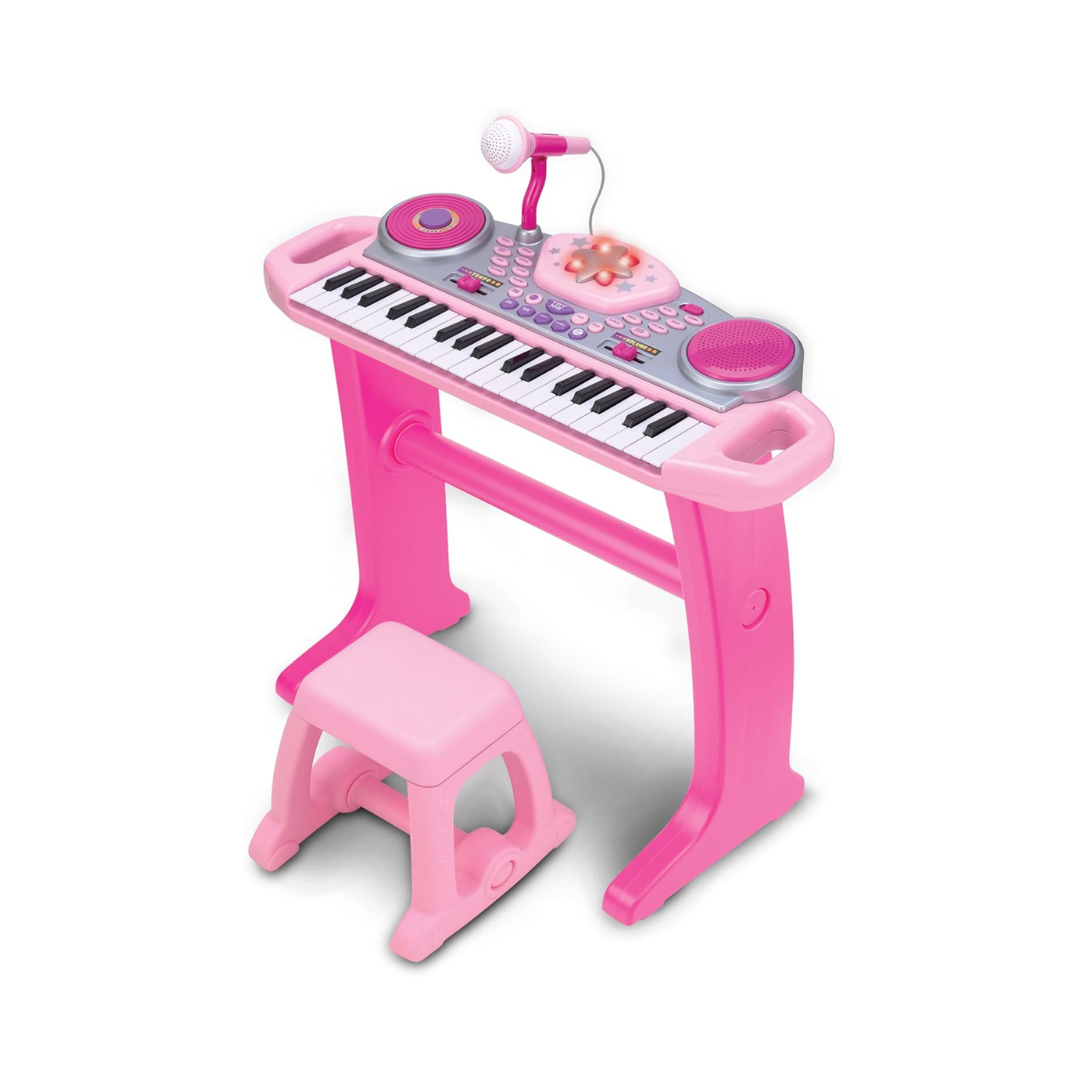 Winfun Keyboard Rock Star Set | 37-Key Kids Musical Toy with Light-Up Keys, Mic, DJ Pad & Stand | 8 Rhythms, 5 Drum Sounds & Tempo Control | Interactive Educational Music Toy for Kids 3+ Years