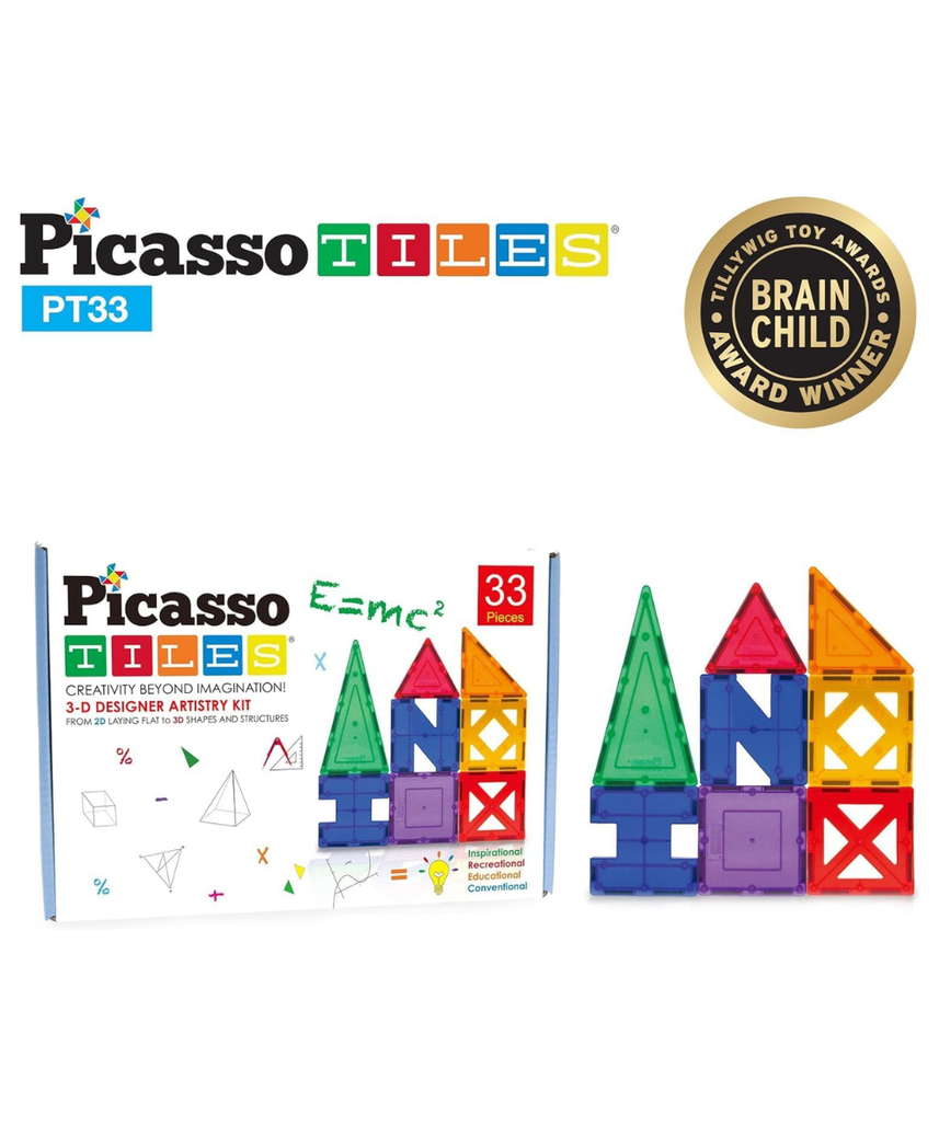 PicassoTiles 33 Piece Building Blocks 33pcs Educational Kit 3D Building Construction Toy Set Clear Magnetic Stacking Block STEM Playboard Magnet Felt Tiles Novelty Game, Creativity Beyond Imagination