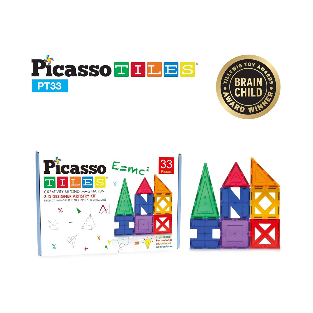 PicassoTiles 33 Piece Building Blocks 33pcs Educational Kit 3D Building Construction Toy Set Clear Magnetic Stacking Block STEM Playboard Magnet Felt Tiles Novelty Game, Creativity Beyond Imagination