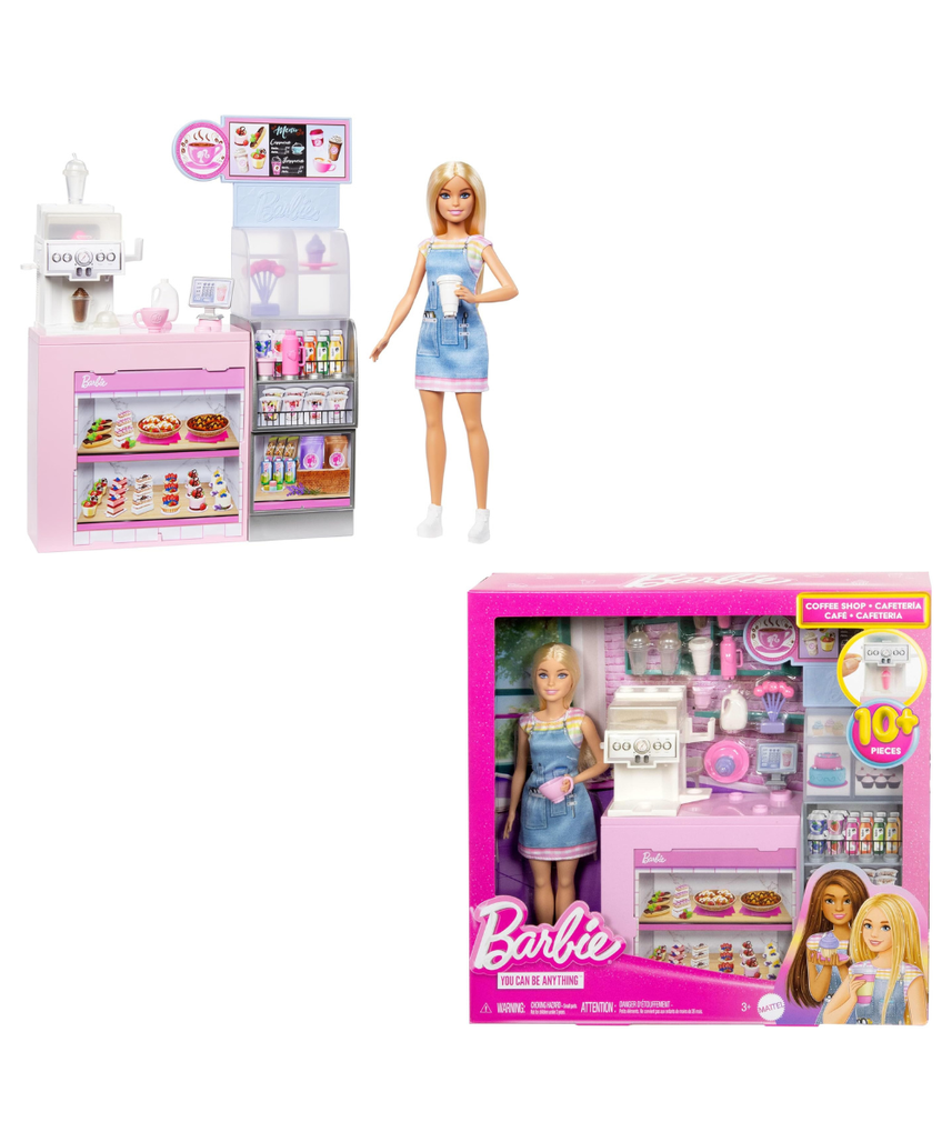 Barbie Naschcafé HXN94 Blonde Barista Doll Playset with Over 12 Accessories Including Coffee Maker/Smoothie Maker, Food and Cups