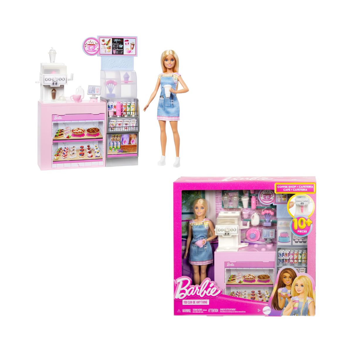 Barbie Naschcafé HXN94 Blonde Barista Doll Playset with Over 12 Accessories Including Coffee Maker/Smoothie Maker, Food and Cups
