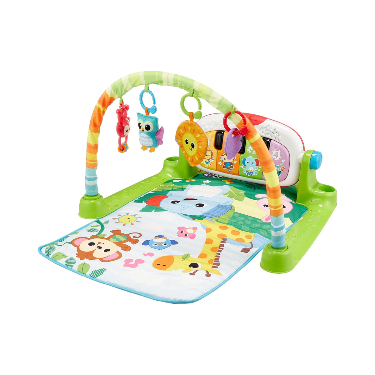 Winfun Jungle Pals Kick ’N Play Musical Gym | Baby Activity Play Mat with Lights & Sounds | Infant Gym with Hanging Toys & Musical Kicking Pad for Newborns 0M+