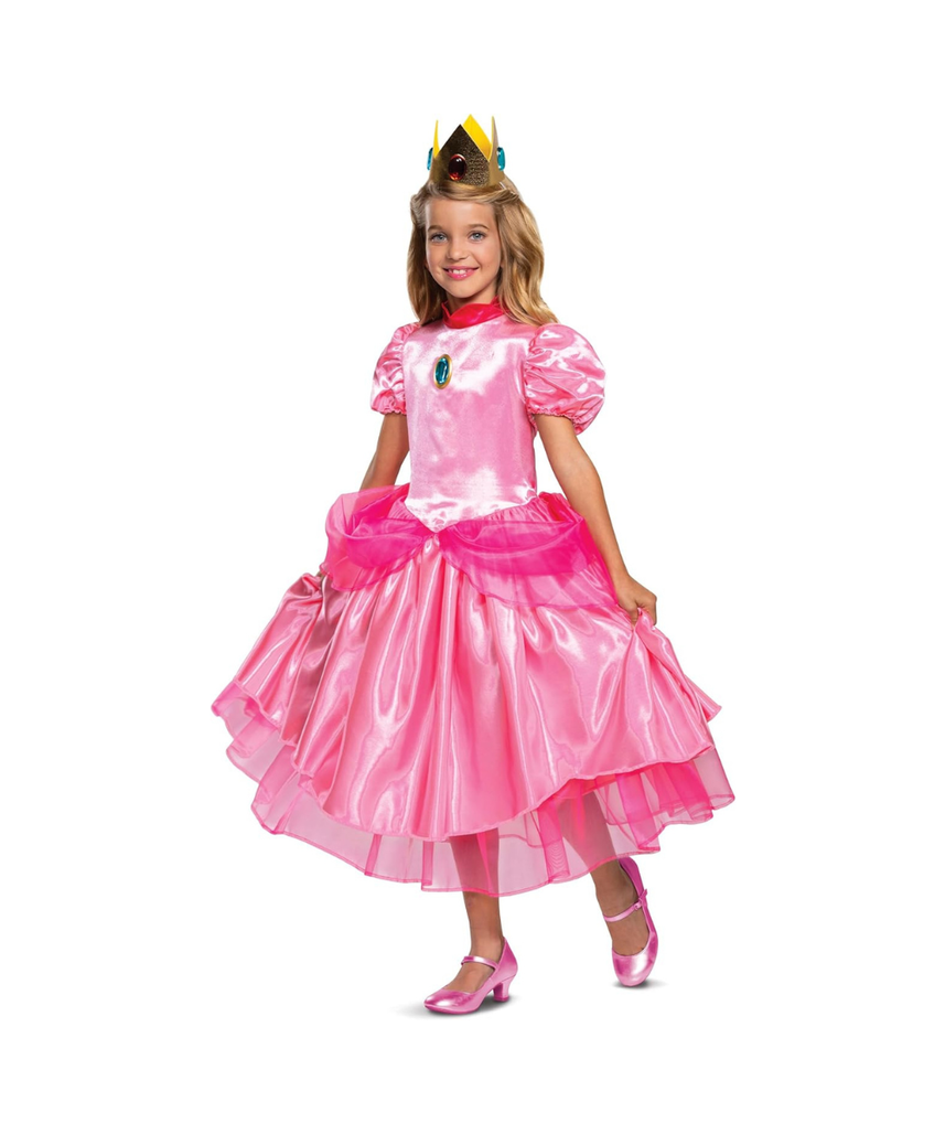 Disguise Princess Peach Costume Dress, Nintendo Super Mario Bros Deluxe Dress Up Outfit for Girls, Kids Size Medium (7-8), Pink