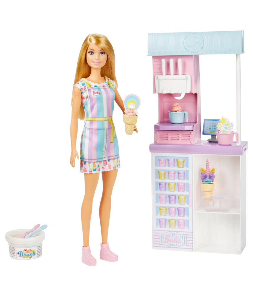 Barbie Ice Cream Shop Playset with 12 in Blonde Doll, Ice Cream Shop, Ice Cream Making Feature & Realistic Play Pieces