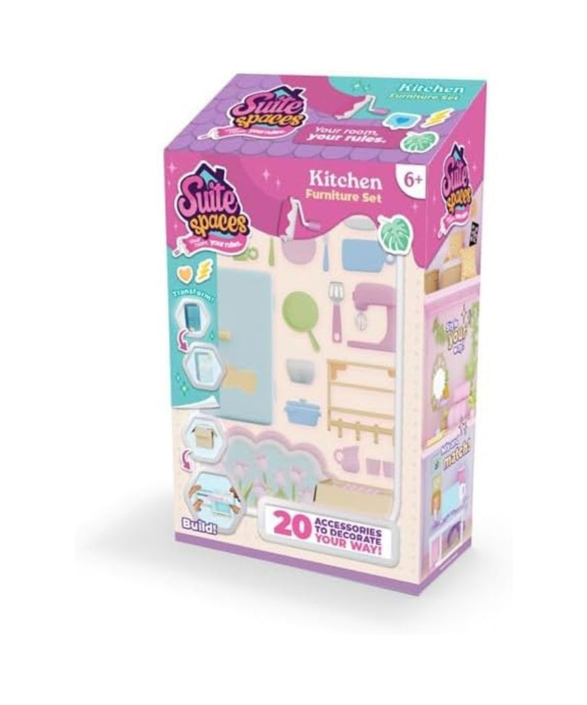 Goliath Suite Spaces Kitchen Set, Modular Dollhouse Kitchen Playset with 20 Accessories, Customizable Furniture & Decor for 3-4 Inch Dolls, Kids 6+